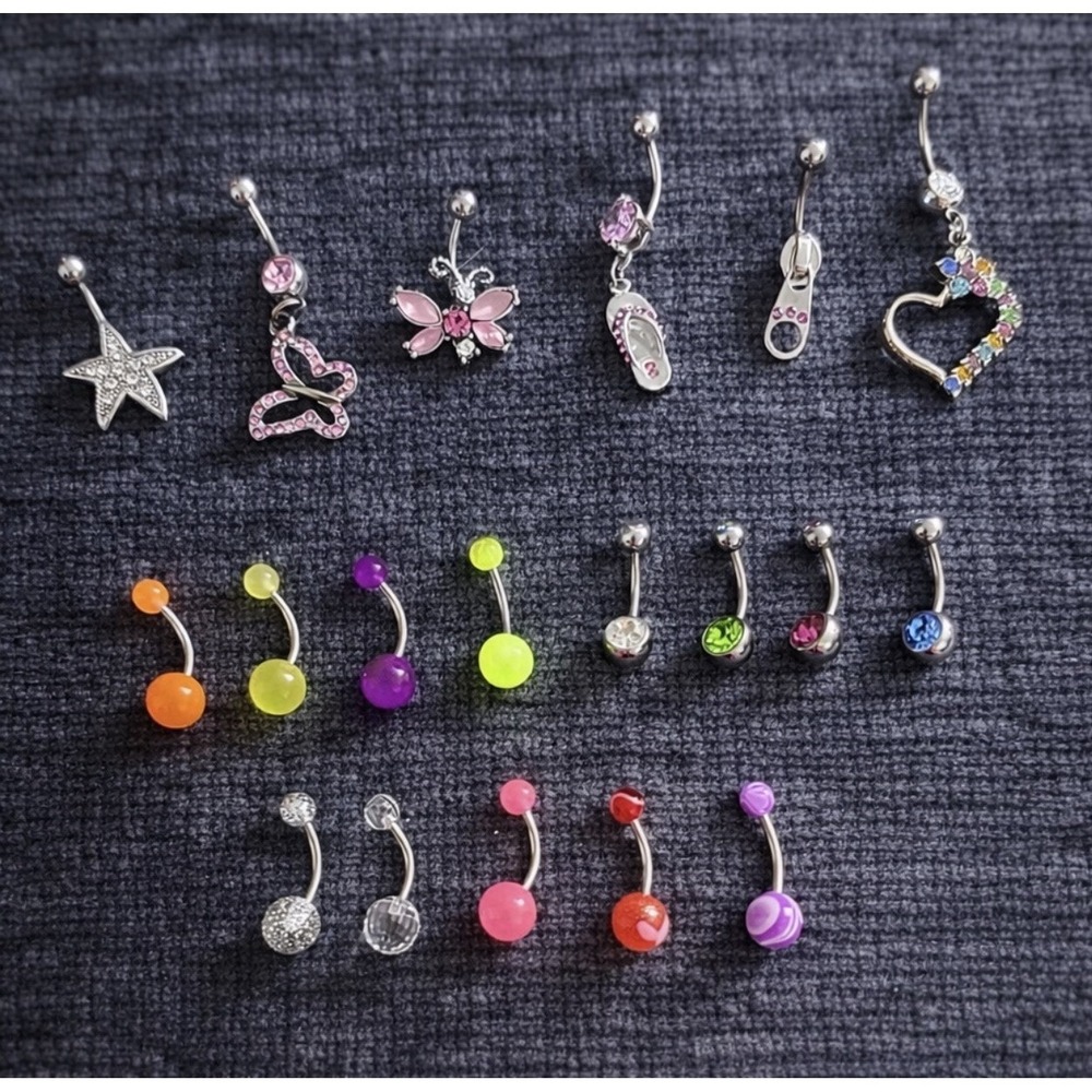 Nostalgia Y2K Belly Button Rings Lot 20+ Dangle Rhinestone Acrylic 2000s Clean